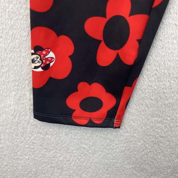 Disney Parks Minnie Mouse Leggings Womens Small S Black Red Floral Stretch Yoga - Picture 7 of 15